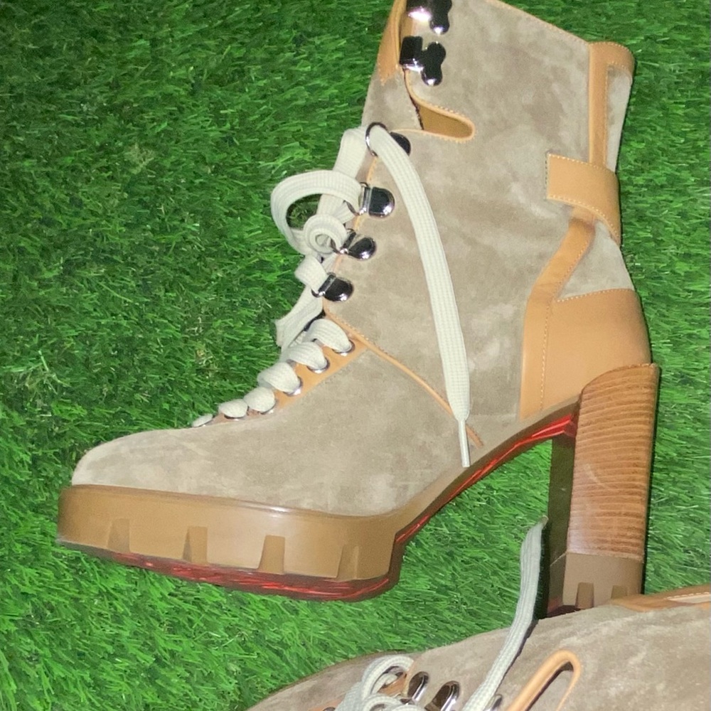 Christian Louboutin Tan Combat Boots with Chunky Sole
